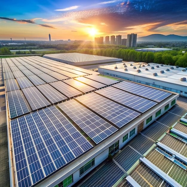 Solar panels covering the roof of a large industrial building _ Premium AI-generated image